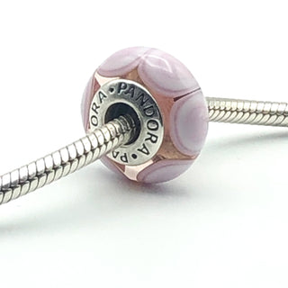 PANDORA Pink Stepping Stones Murano Glass Charm S925 ALE Sterling Silver Bead 790911 - Retired