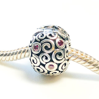 PANDORA Abstract SWIRLS Pink Cubic Zirconia Sterling Silver Clip CHARM Bead 790962CZP - Retired