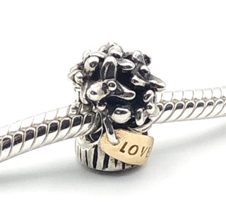 PANDORA Bouquet of Flowers Sterling Silver Charm With 14K Gold Love Tag