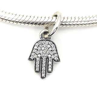 PANDORA Symbol of Protection Silver Hamsa Hand Dangle Charm With Clear Zirconia 791307CZ Retired