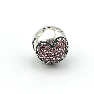 PANDORA Love of My Life Sterling Silver Clip Charm With Pave Salmon Zirconia