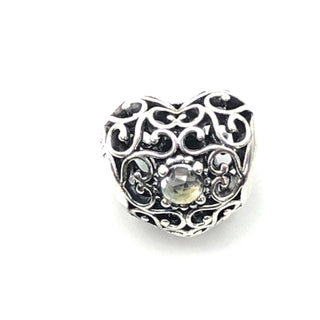 PANDORA April Signature Heart Sterling Silver April Birthstone Charm With Clear Rock Crystal