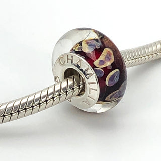 CHAMILIA Brown & Red 925 Sterling Silver Murano Glass Charm Bead