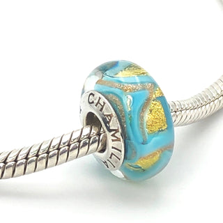 CHAMILIA Teal Shimmer Murano Glass Charm Bead With Sterling Silver Core