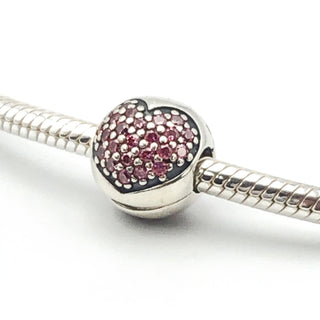 PANDORA Love of My Life Sterling Silver Clip Charm With Pave Salmon Zirconia