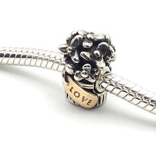 PANDORA Bouquet of Flowers Sterling Silver Charm With 14K Gold Love Tag