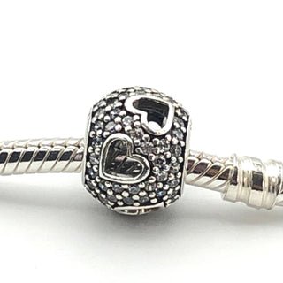 PANDORA Tumbling Hearts Sterling Silver Charm With Clear Zirconia