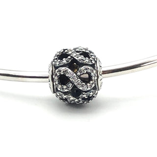 Pandora ESSENCE Dedication Sterling Silver Charm Infinity Bead With Clear Zirconia