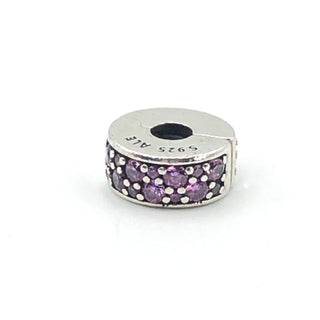 PANDORA Pink Shining Elegance Sterling Silver Bangle Clip Charm With Pink Zirconia And Silicone Core