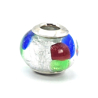 Multi Color Italian Murano Glass Charm With Sterling Silver Core