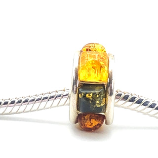 Genuine Tri-Color Amber Charm With Sterling Silver Core