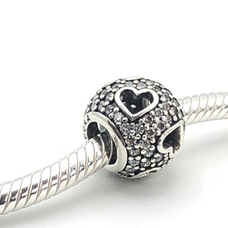 PANDORA Tumbling Hearts Sterling Silver Charm With Clear Zirconia