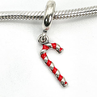 Pandora Candy Cane Sterling Silver Christmas Dangle Charm With Red Enamel