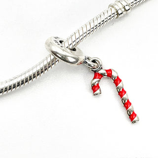 Pandora Candy Cane Sterling Silver Christmas Dangle Charm With Red Enamel