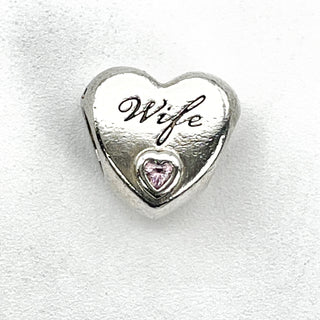 Pandora Wife Heart Sterling Silver Charm With Pink Zirconia