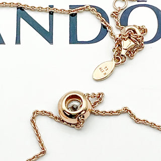 PANDORA Rose Adjustable Length Cable Chain 14K Rose Gold Plated Round Sparkle Halo Necklace