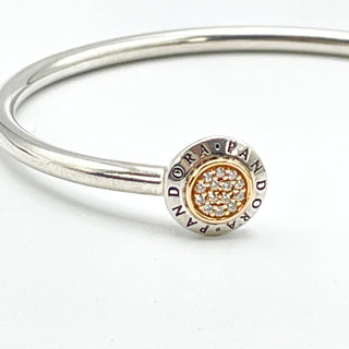 Pandora Sterling Silver Signature Bangle Bracelet With 14K Gold And Clear Zirconia
