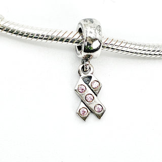 PANDORA Breast Cancer Awareness Ribbon Sterling Silver Dangle Charm With Pink Zirconia