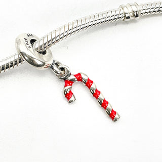 Pandora Candy Cane Sterling Silver Christmas Dangle Charm With Red Enamel