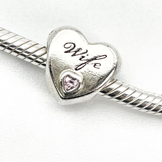 Pandora Wife Heart Sterling Silver Charm With Pink Zirconia