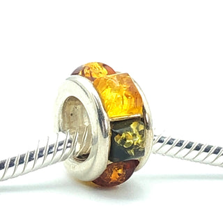 Genuine Tri-Color Amber Charm With Sterling Silver Core