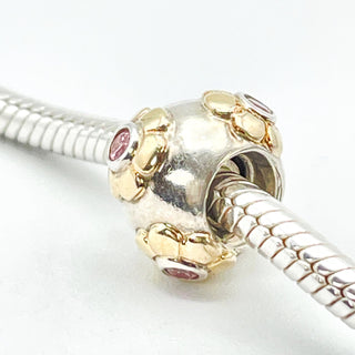 PANDORA Raised Flower Sterling Silver And 14K Gold Charm With Pink Zirconia
