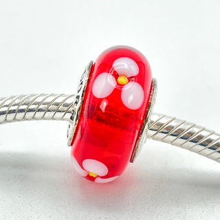 PANDORA Red Flowers Murano Glass Sterling Silver Charm