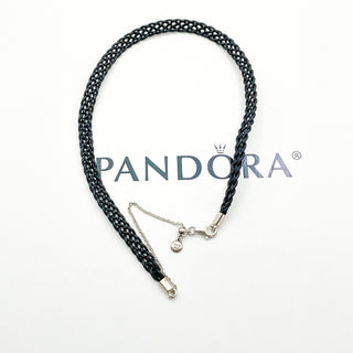 PANDORA Adjustable Black Woven Choker Sterling Silver & Cotton Necklace 590543CBK-32 - Retired