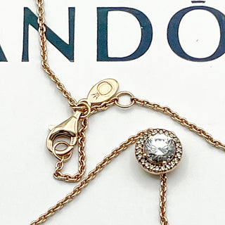 PANDORA Rose Adjustable Length Cable Chain 14K Rose Gold Plated Round Sparkle Halo Necklace