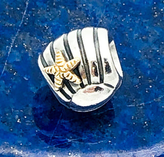 PANDORA Seashell Sterling Silver Charm With 14k Gold Starfish