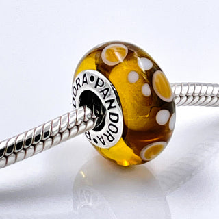 Pandora Yellow Bubbles Sterling Silver Charm Murano Glass Bead