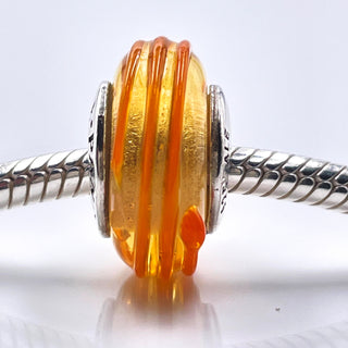 PANDORA Orange Ribbon Sterling Silver Charm Murano Glass Bead