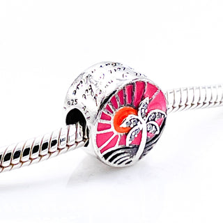 PANDORA Tropical Sunset Sterling Silver Palm Tree Charm With Orange And Pink Enamel