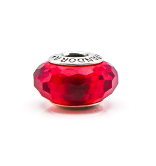 PANDORA Red Fascinating Faceted Murano Glass Sterling Silver Charm Bead