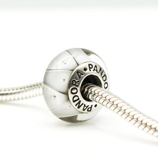 PANDORA White Murano Looking Glass Sterling Silver Charm Bead