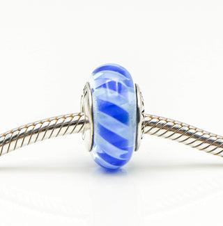 PANDORA Teal-Blue Stripes Murano Glass Sterling Silver Charm 790611 - Retired