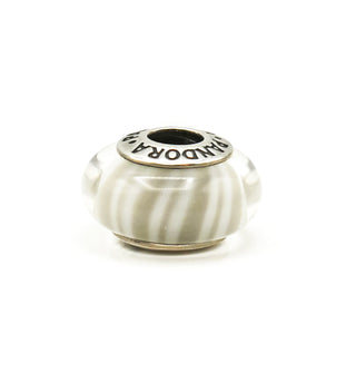 PANDORA Gray Candy Stripes Murano Glass Sterling Silver Charm Bead 790686 - Retired