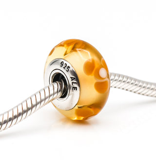 PANDORA Flowers For You Pale Orange Murano Glass Sterling Silver Charm Bead