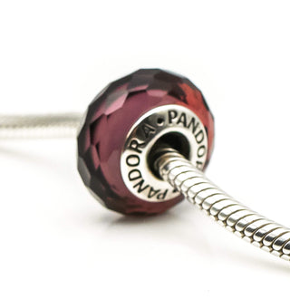PANDORA Purple Fascinating Faceted Murano Glass Sterling Silver Charm Bead