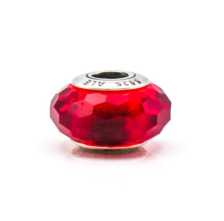 PANDORA Red Fascinating Faceted Murano Glass Sterling Silver Charm Bead