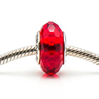 PANDORA Red Fascinating Faceted Murano Glass Sterling Silver Charm Bead