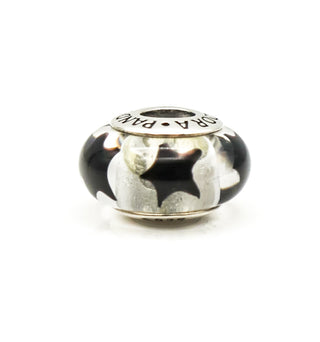 PANDORA Black Stars Murano Glass Sterling Silver Charm Bead