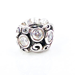 PANDORA White Primrose Path Sterling Silver Charm With Clear Zirconia