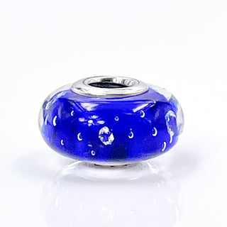 PANDORA Dark Blue Effervescence Murano Glass Sterling Silver Charm With Clear Zirconia