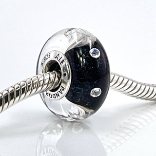PANDORA Midnight Blue Effervescence Murano Glass Sterling Silver Charm With Clear Zirconia