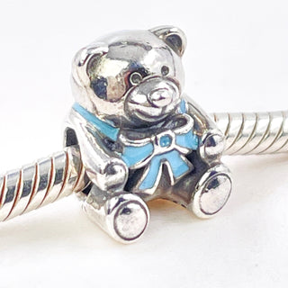 Pandora It's a Boy Sterling Silver Teddy Bear Charm With Blue Ribbon