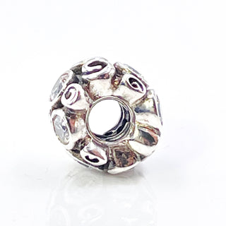 PANDORA White Primrose Path Sterling Silver Charm With Clear Zirconia