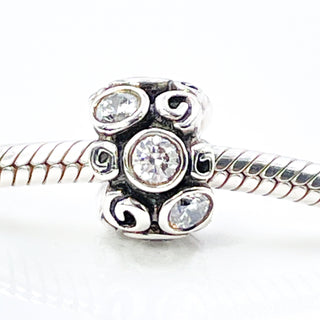PANDORA White Primrose Path Sterling Silver Charm With Clear Zirconia
