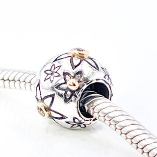 Pandora Flower Power Sterling Silver Charm With 14K Gold And Natural Diamonds