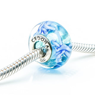 CEDORA Blue Ribbons Murano Glass Charm With Sterling Silver Core